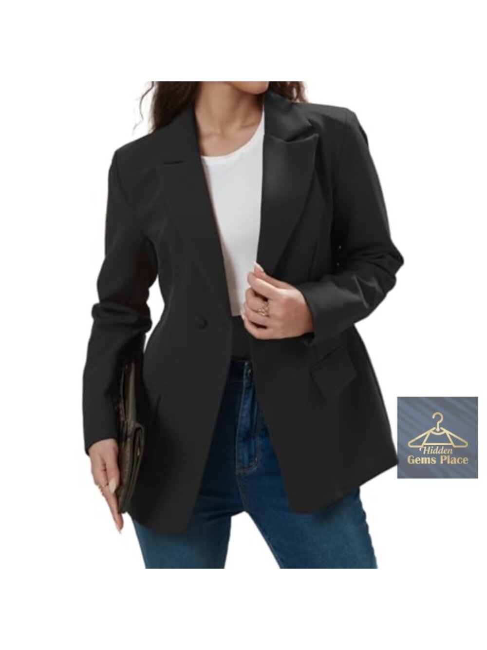 Women V Neck Long Sleeve Button Down Notch Lapel Office Business Blazer
